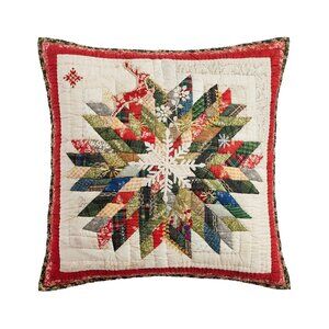 Pottery Barn Winter Wreath Quilted Pillow Sham Cover EURO Patchwork NEW